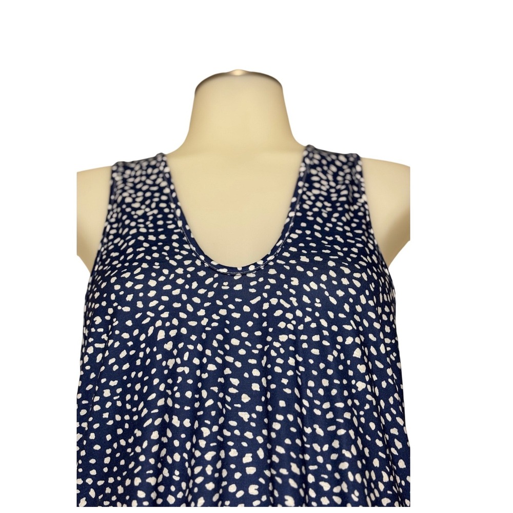 ANRABESS Maxi Dress Women XL Blue Polka Dot Racerback Side Slit Pockets‎ NEW